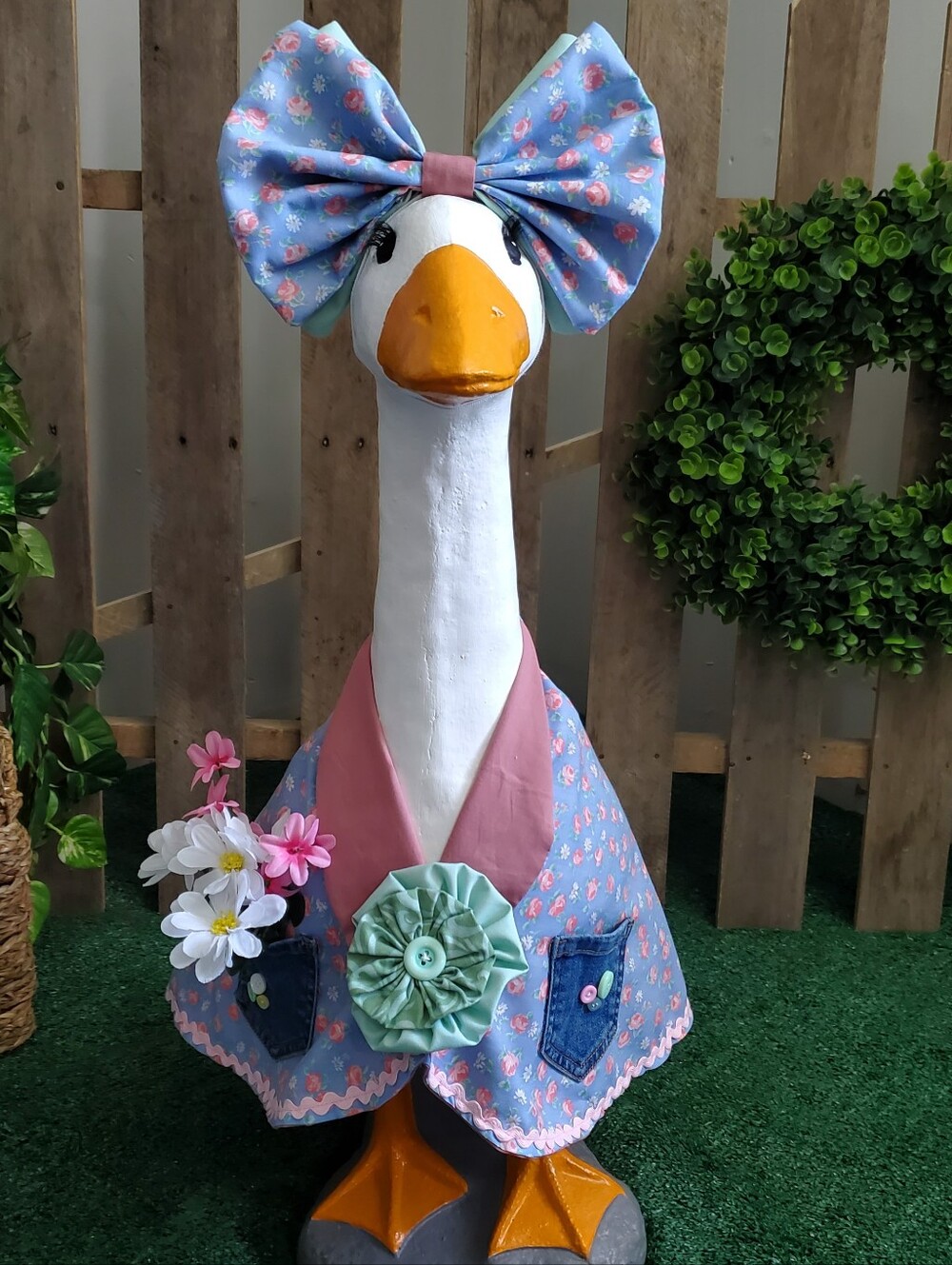 Porch Goose Outfit With Bow Fits 28"- 30" Concrete Goose